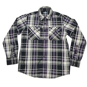 Tony Hawk Boys Plaid Button Down Shirt Purple Black White‎ Sz L